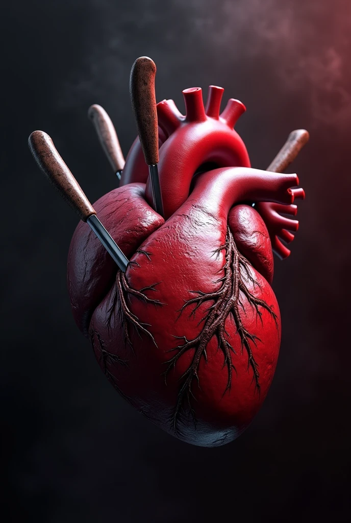 Create a background of a real heart with knives
