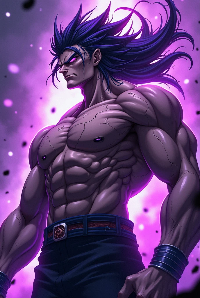 アニメ, the Demon, mascle, purple eyes, purple hair, Bblack hair, purple eyes, purple eyes, purple hair, purple eyes, purple hair, purple, badass アニメ 8 k, estilo de アニメ épico, arte épica de アニメ, um アニメ épico de um homem energético, Papel de parede de アニメ 4K, handsome guy in demon slayer art, acionar estilo de arte de アニメ, cracked skin.