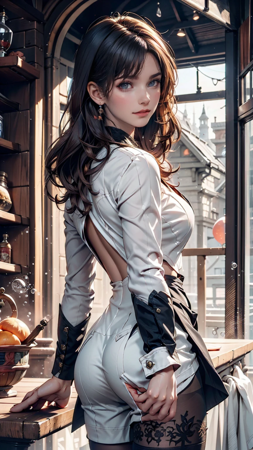 (((Exquisite))) Openwork tights, High quality details, Flowing, dynamic, (1 female), Bright Eyes, Full of energy, Fascinating front and back, Silk texture, Expressing high-quality texture, Giant bubbles, Soft Light, Full of realism, At the moment, this girl is in a fantasy world..