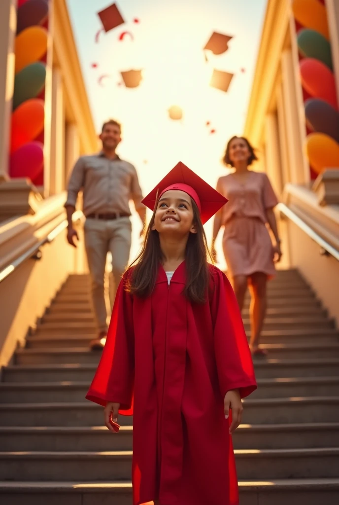 create poster girl up to uptairs and guided her parents to the top and the top se her future graduate