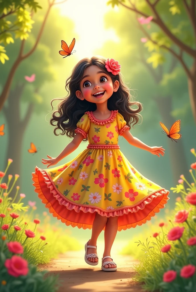 An Indian cute girl of 5 yearsr color, cute dress