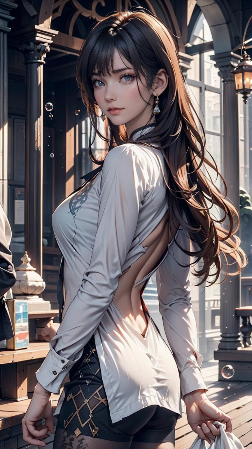 (((Exquisite))) Openwork tights, High quality details, Flowing, dynamic, (1 female), Bright Eyes, Full of energy, Fascinating front and back, Silk texture, Expressing high-quality texture, Giant bubbles, Soft Light, Full of realism, At the moment, this girl is in a fantasy world..