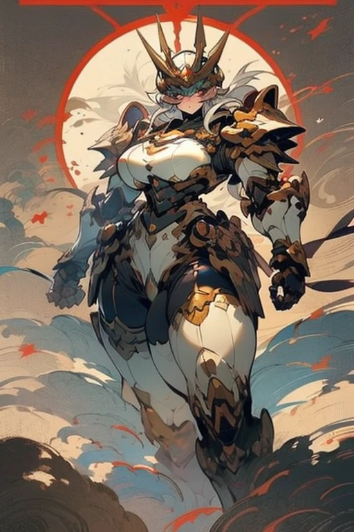 Knight girl in full clad metal armor, voluptuous, heavy mommy milkers, thick supple thighs, widest hips, fully armored