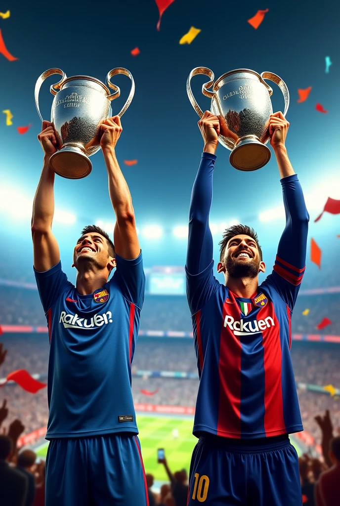 Text that says "Engineering Cup" with a football background featuring Cristiano Ronaldo dos Santos Aveiro and Messi lifting the Champions League
