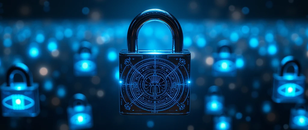 Hundreds of futuristic digital padlocks, technological, blue, alien with Martian blue lines