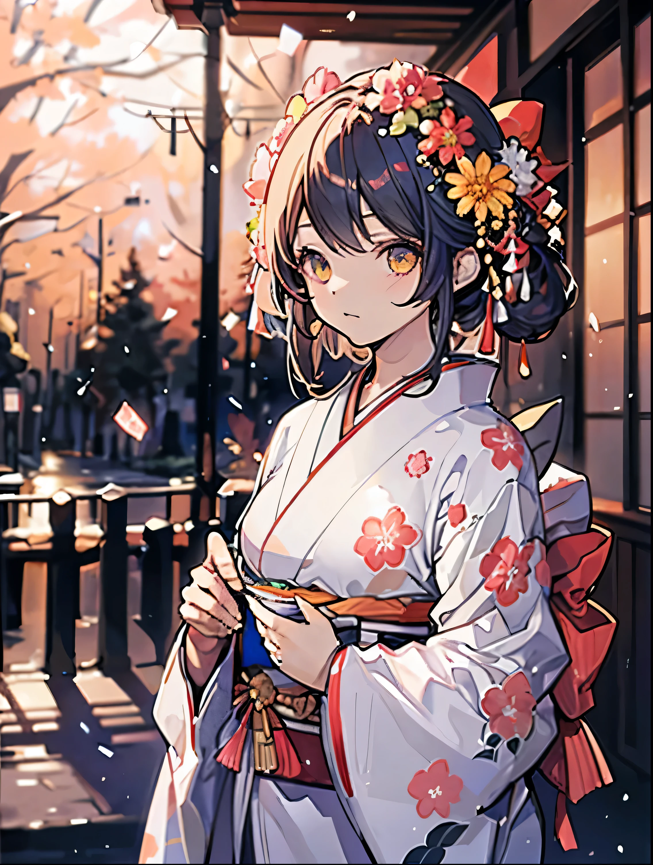 shrine, new year, Beautiful woman in kimono, chrysanthemum, Japanese Style, Asahi,