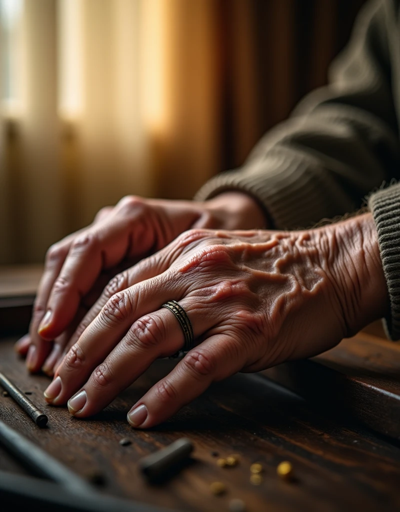 Macro photography, detailed close-up of an old person's hands