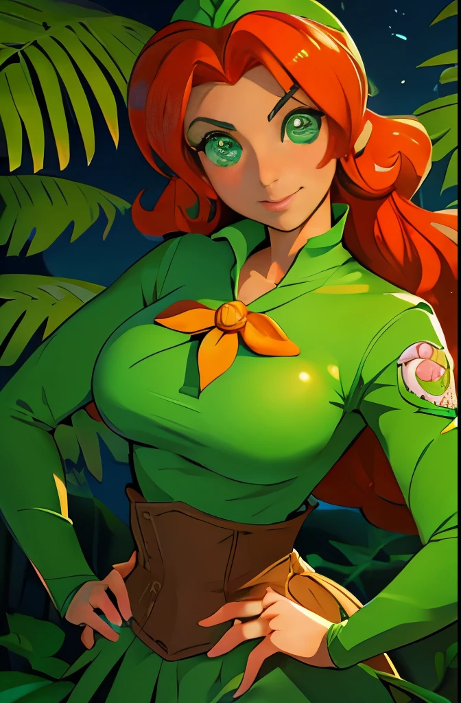 araffe dressed in green and orange posing for a picture, abigail from stardew valley, better known as amouranth, annie from league of legends, amouranth, nami from one piece, cosplay, glamourous cosplay, gorgeous jungle ranger, anime girl cosplay, young beautiful amouranth, anime cosplay, the sailor jupiter. beautiful