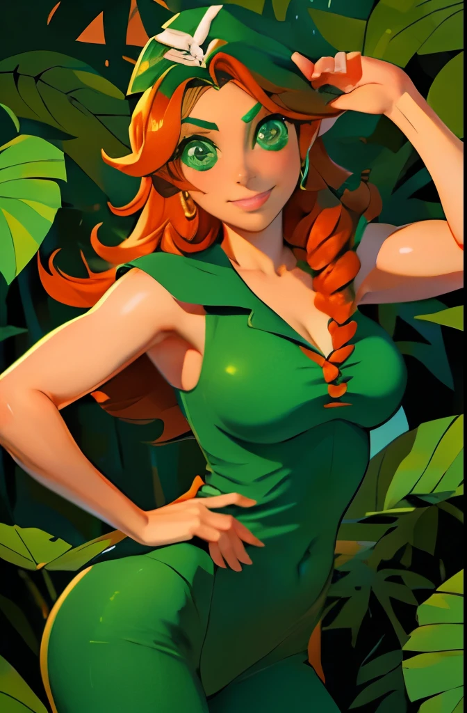 araffe dressed in green and orange posing for a picture, abigail from stardew valley, better known as amouranth, annie from league of legends, amouranth, nami from one piece, cosplay, glamourous cosplay, gorgeous jungle ranger, anime girl cosplay, young beautiful amouranth, anime cosplay, the sailor jupiter. beautiful