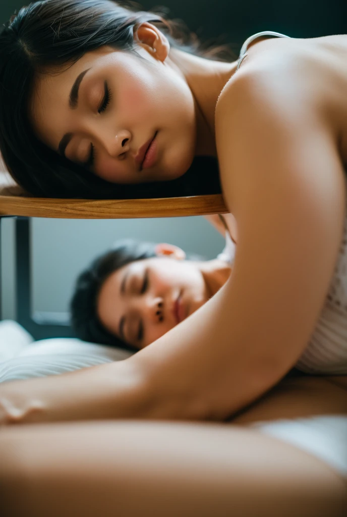 One person, Shortcuts, Aperture value F4.0, (Sleeping Woman),Background blur, High resolution, Anatomically correct, Back view,