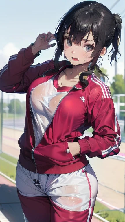 (must be follow these prompts:2.2),masterpiece,best quality,extremely detailed,(in her clothing:3.5),(in her track suit clothing:3.6),(adorable expression:2.6),(usual face:2.6),(childish face:2.4),(displayed one girl on single picture:2.6),(Black hair ponytail:2.1),(A bright high school girl with a youthful air, practicing in a somewhat unfashionable tracksuit.:2.4),(The high school girl is a highly anticipated athlete.:2.3),(The high school girl has a very lovely impression, but she's wearing her jersey jacket and pants with a little bit of semen still soaked in them, and she's wearing them until they're completely dry and crispy.:1.4),(The tracksuit pants worn by the high school girl have a bulge around the pubic mound.:1.9),(The sweatpants of the high school girl she's wearing seem a little damp around her pubic area.:1.7),(The lower half of the high school girl's body, clad in her jersey, was covered in slimy secretions that had been produced during her multiple sexual orgasms.:1.3),(The female high school student was wearing a jersey that had been ejaculated into a long time ago, and the semen that had soaked into it had turned amber in color.々Stands out in:1.6),(libidonous tumultus are happened on her mind:1.7),(The crotch area of the high school girl's jersey smells bad because of sweat and love juice.:1.8),(The high school girl has a very cute face and is very .:2.6),(Lewd love juices are dripping down the inner thighs of the high school girl's tracksuit pants.:1.9),(The breasts of the high school girl covered by her jersey are bulging out due to her strong lust.:2.8),(men's elected twangers were inserted her to the depth:2.3),(A high school girl with a round, stinky crotch:2.3),(she was already stroked up to the depth intervaginal sensuous spot:1.8),(notably buldged up her inner labia majora:2.9),(A young, shy moan:1.5),(having big breasts in her clothing:2.8),(A high school girl with an innocent impression practicing in a club activity:2.3),(The high school girl is short but has a slightly plump body.:2.1),(The crotch area of his tracksuit pants has become discolored due to love juice soaking in.:2.1),(The high school girl let her love juices drip from her pussy, hidden under her pants.:2.1),(The high school girl's tracksuit pants, which tightly hug her plump thighs, are smelly and damp.:2.0),(The high school girl endures the sloppy mess by keeping her tracksuit pants on.:2.1),(A high school girl who always holds her crotch over her pants:2.1),(A moan filled with childish embarrassment:1.5),(The breasts and nipples of the high school girl covered by her jersey are bulging with lust.:2.6),(The high school girl is practicing seriously.:2.5),(The high school girl's legs are short and thick.:2.2),(she looks like japanese idol:2.3),(The high school girl's jersey is made of a durable material that will never tear.:3.3),(Her breasts are completely hidden under her jersey:2.9),(she looks like a ta:2.0),(All of this happened to the high school girl herself, not anyone else.:3.5),(Make sure to depict the face:5.3),(Calm expression:4.3),(Innocent face:3),(The film depicts just one high school girl.:3.3),(The only characters are the high school girls.:4.2),(Portrait Style:5)