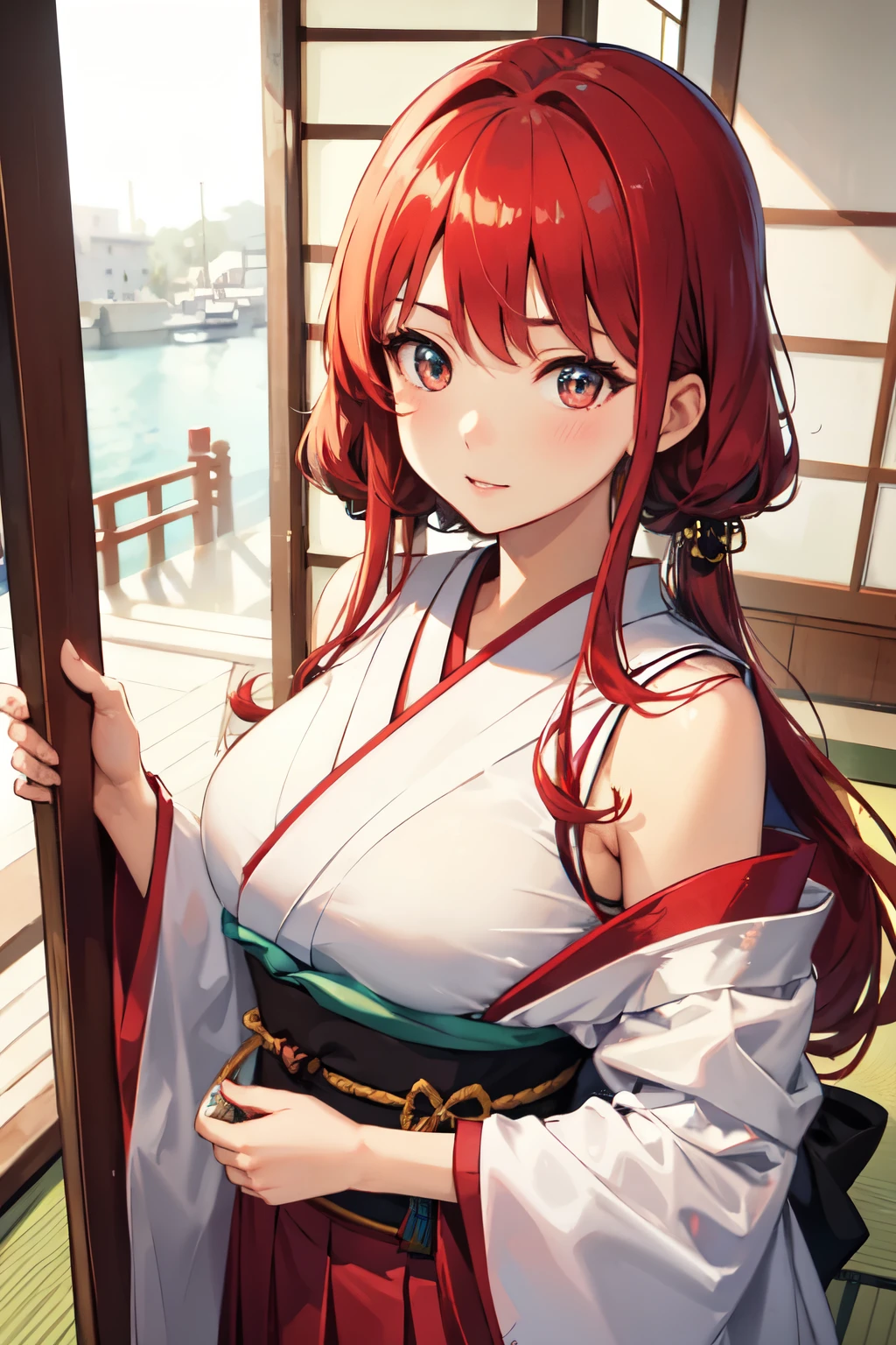 8ｋ,Highest quality,masterpiece, Sharp focus, (beautiful, Gorgeous and cute Japanese woman:1.3),high school girl，，Red hair，Lewd，Sailor suit，