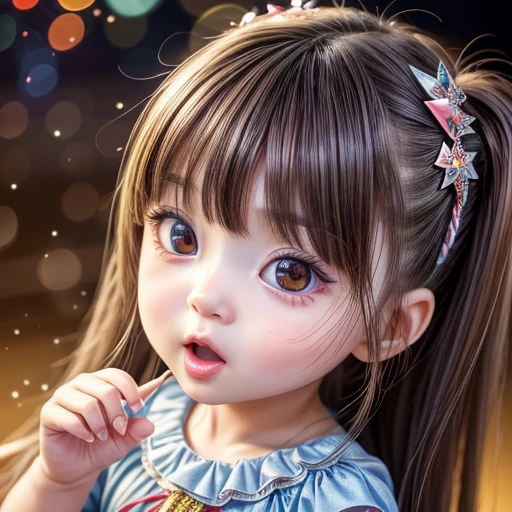 NSFW, 8k, High-level, absurd, masterpiece, best quality, primitive, very detailed CG, very detailed wallpaper, perfect lighting, Extremely detailed (((Kawaii Kid in Budweiser Dress))), MysticSight, Tyndall effect, Tyndall scattering, (Studio gray background with (many Dazzling RainbowColor particles BokeH)), (RoundlyButts, ThighGap), (Exposed:0.4), (Assfocus with looking ahead), BREAK (NOGIZAKA face variations)  Extremely Detailed very KAWAII face variations, perfect anatomy, Childish, captivating gaze, elaborate detailed Eyes with (sparkling highlights:1.28), long eyelashes、Glossy RED Lips with beautiful details, Coquettish tongue, Rosy cheeks, Radiant PearlSkin with clear transparency . { (Dynamic LifeLike expressions:1.4) | :d) }, (large eyes:-1) .