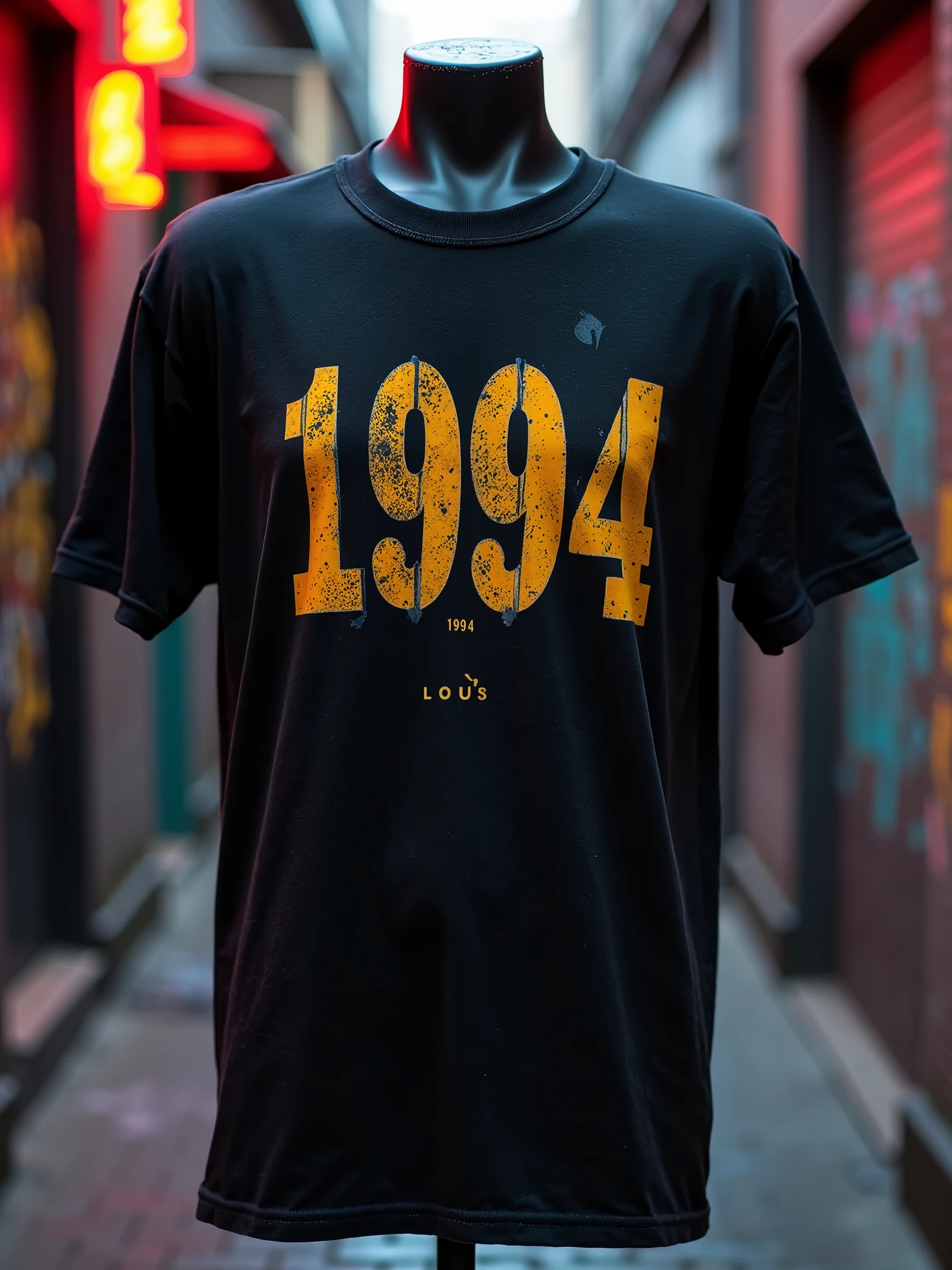 A black t-shirt of a grunge band in 1994