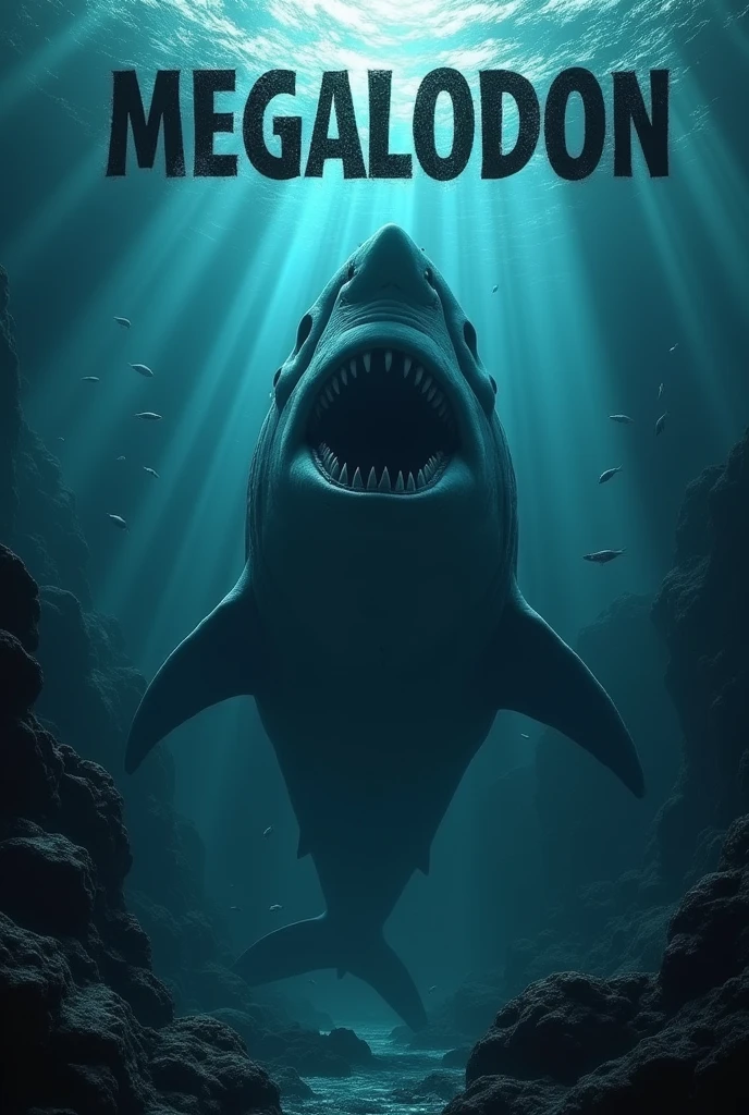 tubarao, with title written: MEGALODON. but with your sinister