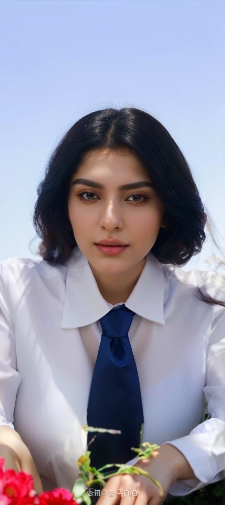there is a woman in a white shirt and blue tie, christina kritkou, beautiful iranian woman, looks like ebru şahin, nika maisuradze, pale-skinned persian girl, aykut aydogdu, headshot profile picture, alina ivanchenko, charli bowater, greek ameera al taweel, eytan zana
