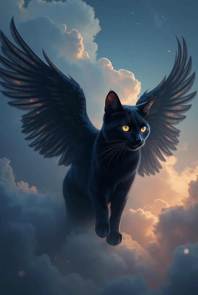 Winged cat、Black cat,spiritual、god秘的、god々Shii