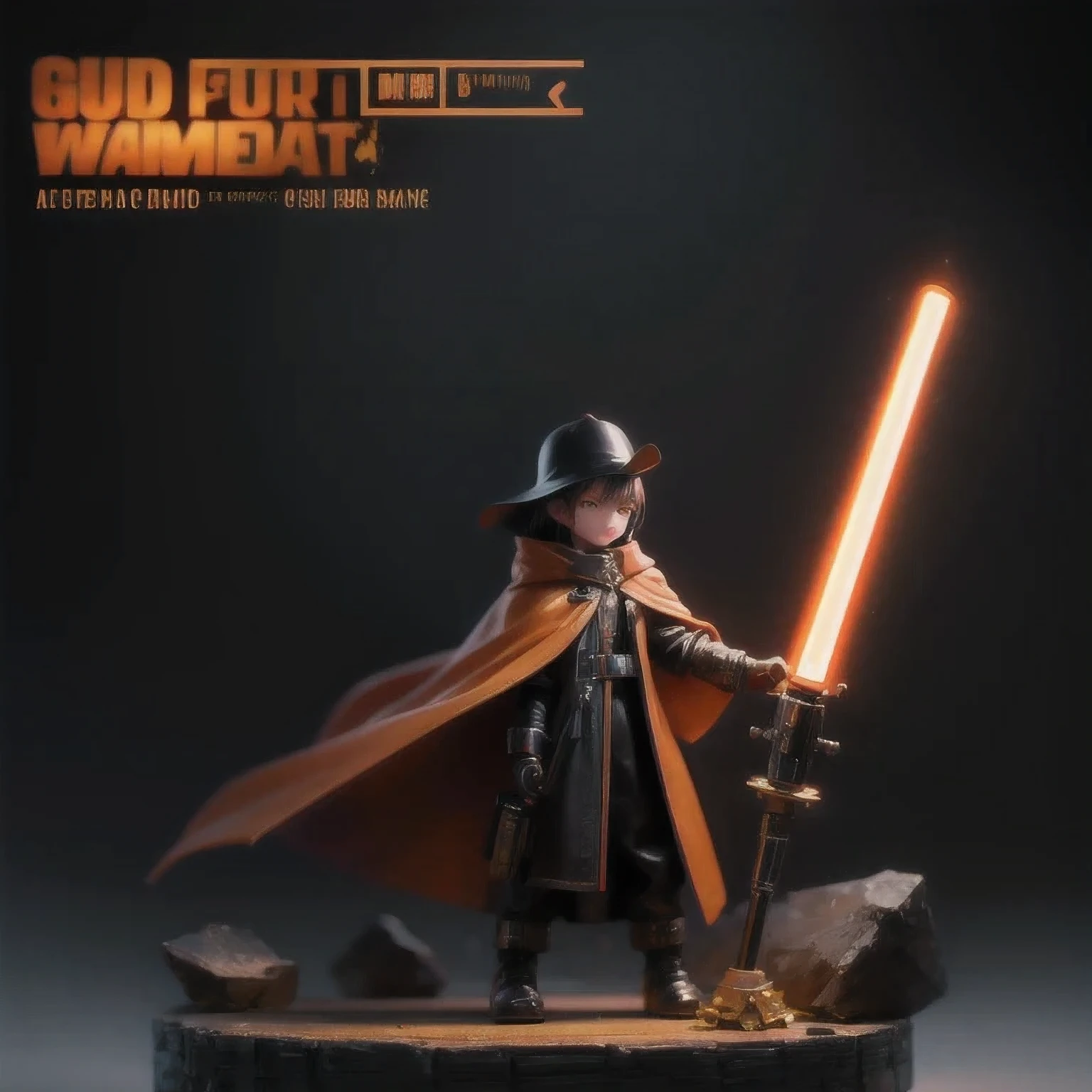 Black gold silk cyberpunk mine snow light orange rough linen cloak Trump lightsaber space floating 1:6 Miniatures,illustration