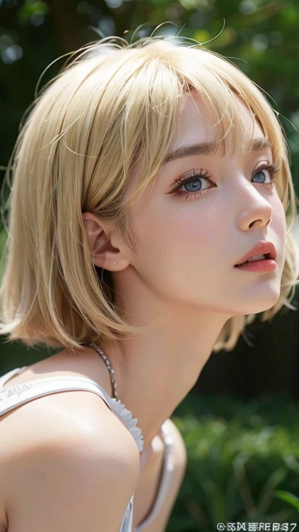 Highest quality , Ultra-high resolution , Short Bob, blonde, one person&#39;s,Model pose, night,Detailed skin,garden,Glossy Lips,smile,19 years old,Beautiful Eyes,Black clothing,Slender body,whole body,Tempered arms,