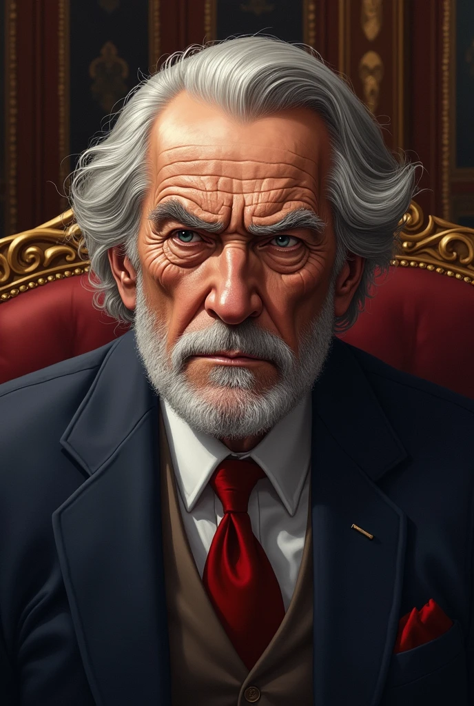 USA royal 60+ man angry look left side face realistic