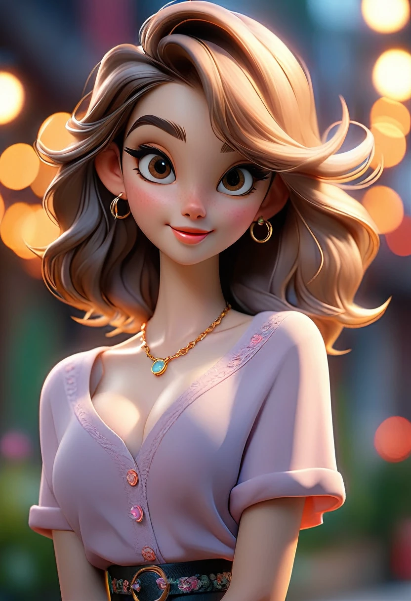 1 girl, ssmile, (((smallbreast))), (((bokeh))),Depth of field,  cute face, gazing at viewer, work of art, model shoot style, neckleace, full - length portrait, pose sexy, ((8K, CRU photo, highest quallity, work of art), Professional RAW color photo with high detail,  (realisitic, Photographic realism:1. 37), (highest quallity), (best shade), (Best illustration),  ultra-high resolution, highly detailed 8K unified CG wallpapers, Physics-based rendering, Cinematic lighting),