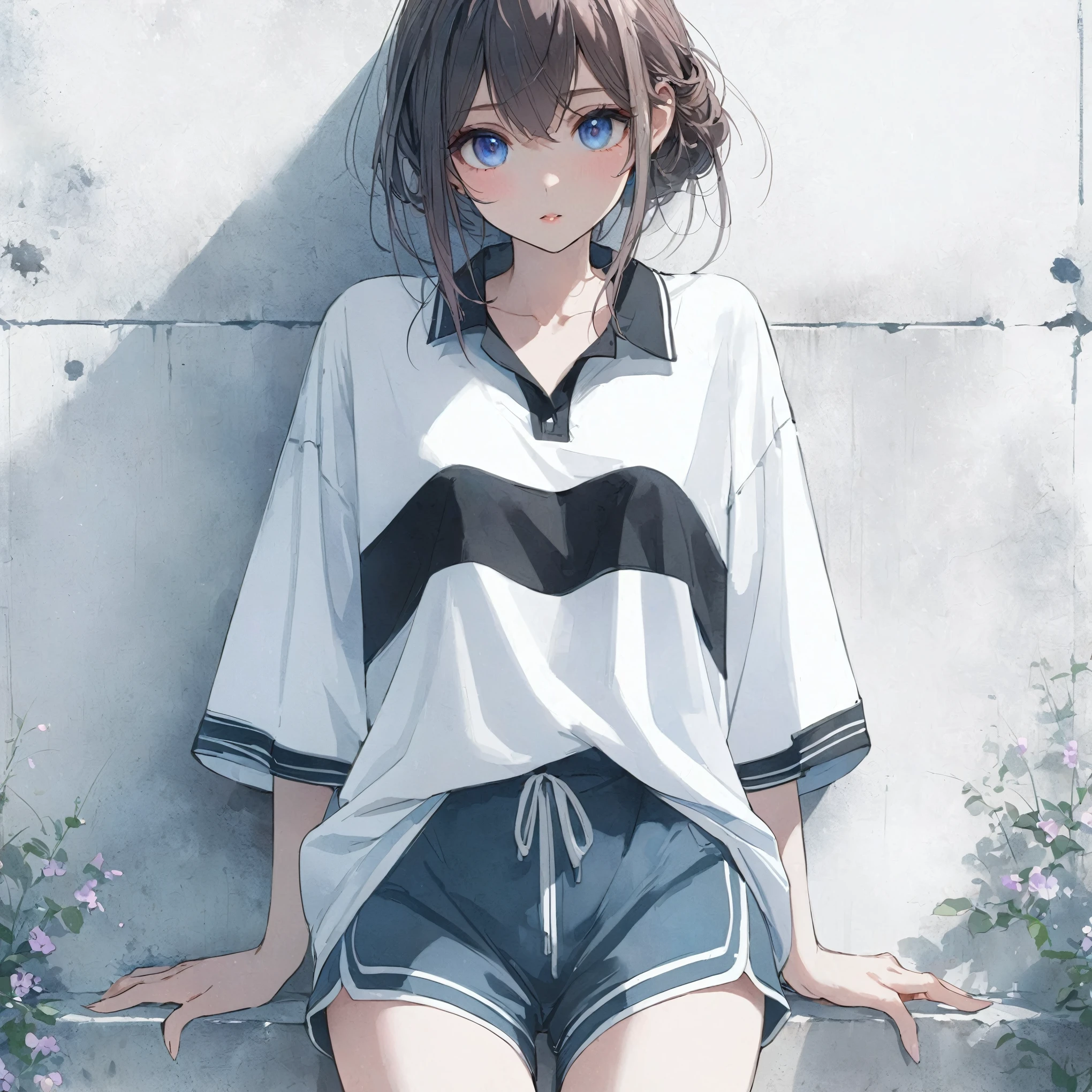 Official art using high-quality hand-drawn watercolor sketch techniques. (best quality,4k,8k,highres,masterpiece:1.2),ultra-detailed,beautiful detailed eyes,A girl with beautiful eyes, everyone, beautiful anime girl, cute anime girl, smooth anime art, anime style, elegant colors, soft lighting, delicate beautiful eyes, very coquettish, (beautiful large breast:1.2), (correct hands:1.2),