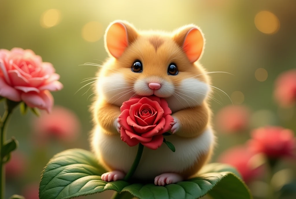 realistic Hamster with Rose