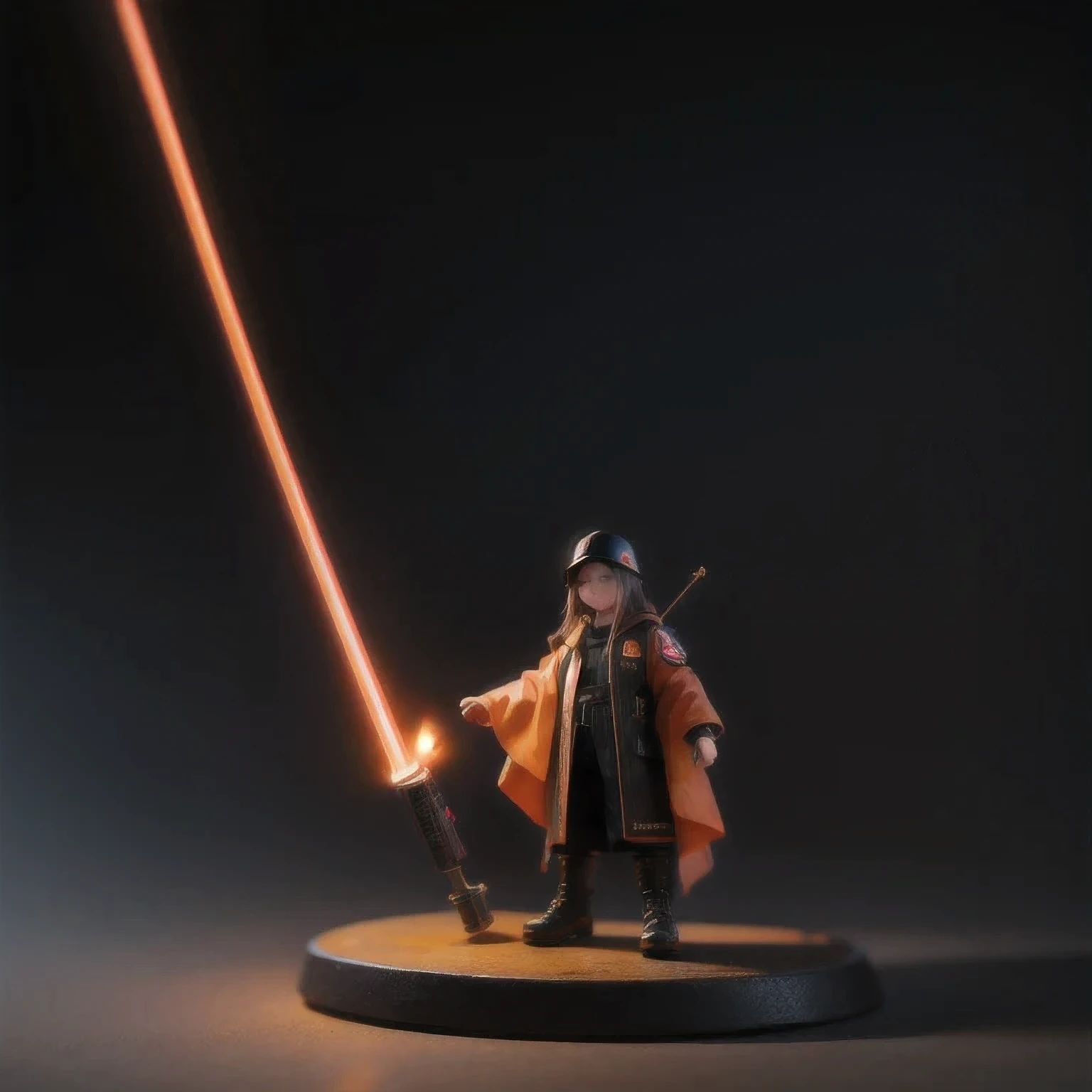 Black gold silk cyberpunk mine snow light orange rough linen cloak Trump lightsaber space floating 1:6 Miniatures，illustration