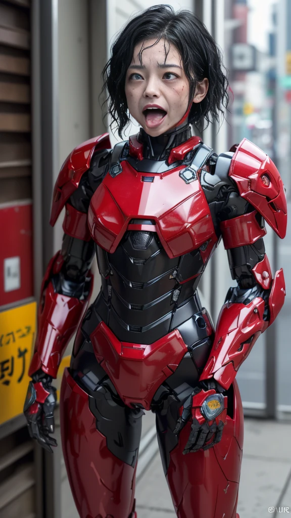 Rough skin, Very detailed, Advanced Details, high quality, 最high quality, High resolution, 1080P 、、Red Armor、Wearing red and black、cute((During a break))(Wearing a damaged female robot suit...)(Red Armor)(Broken Armor)Black Hair、、Chiquita、Soaked short hair、Open your mouth、Sweaty face、Beautiful Face、cute、knock down、よだれing from the mouth、Middle-aged women (Steam coming out of the face) ((Steam from the body)) Filming locations I can see the vagina Open your thighs Looking up, ahegao