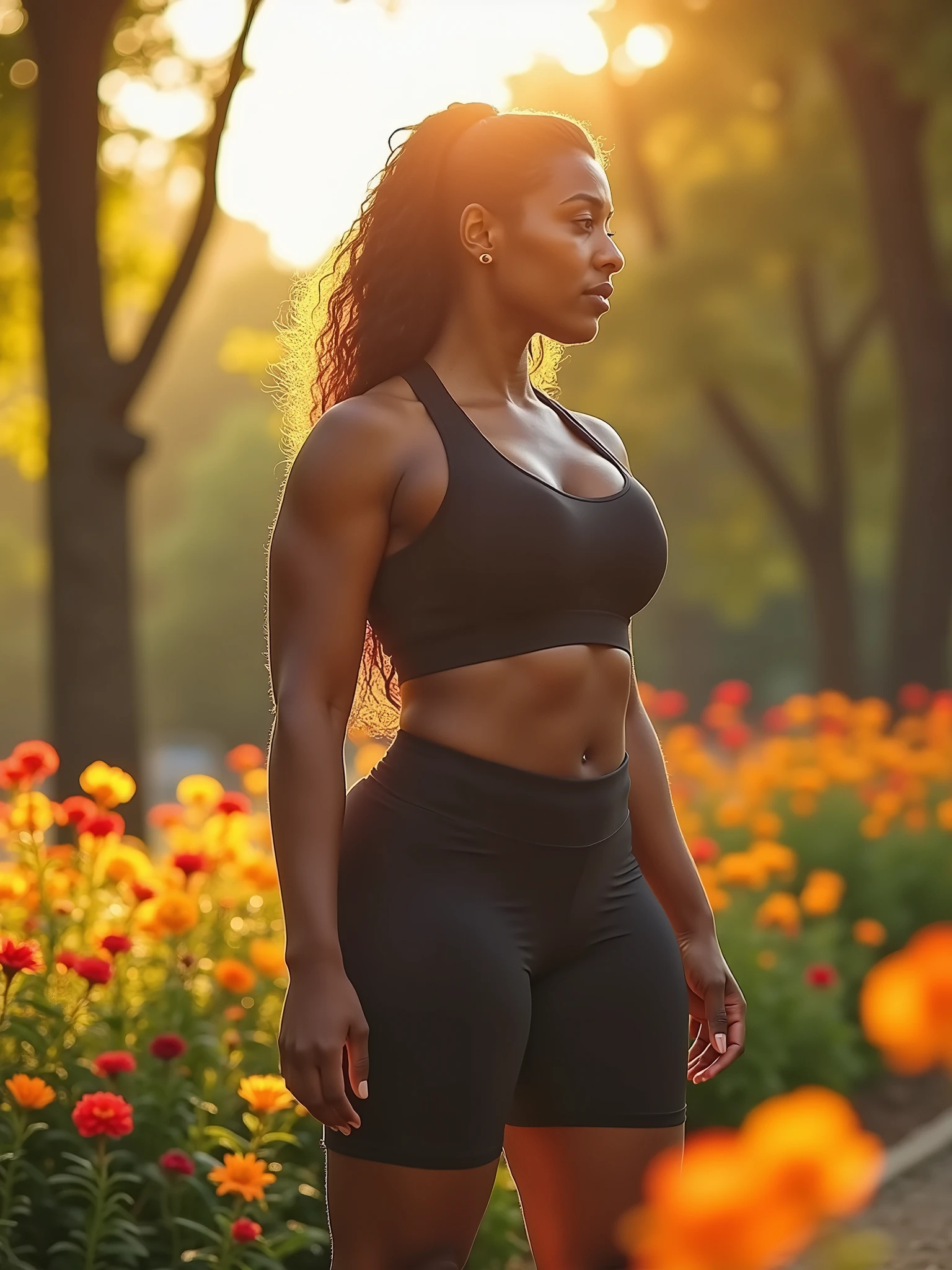 a strong muscular Woman with large HIPS thigh BUTTOCKS, dark melanin skin