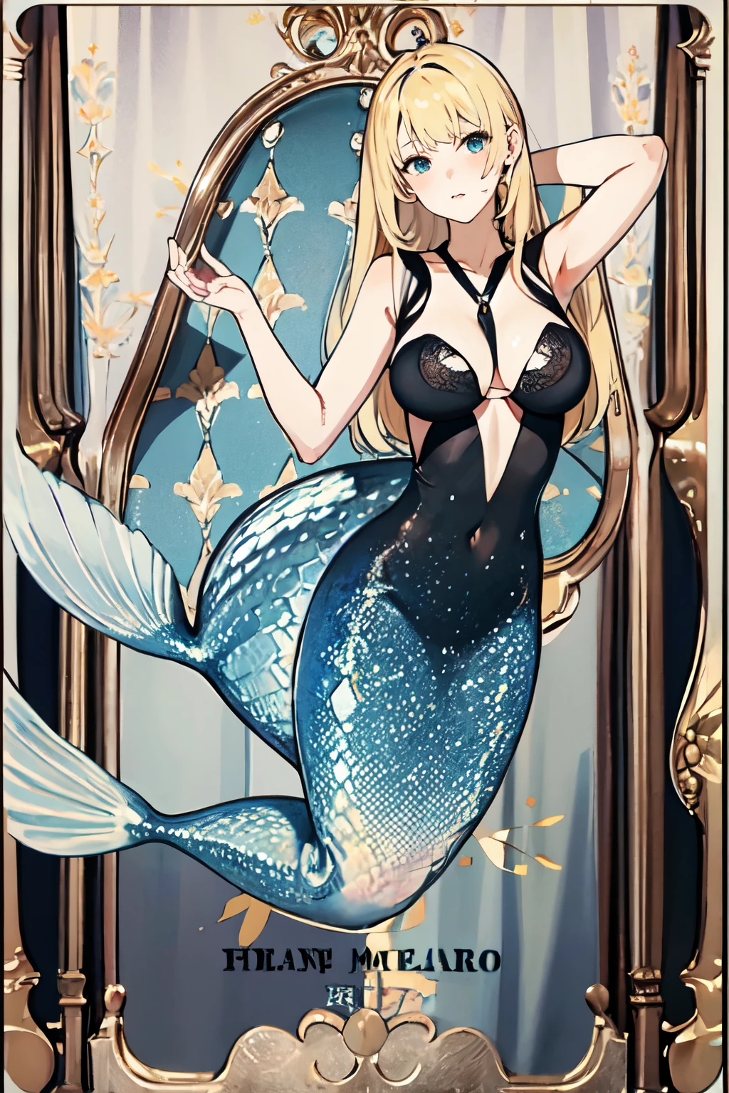 ((Highest quality)), ((masterpiece)), (detailed), One person, sexy,mermaid、blonde、dress、blue