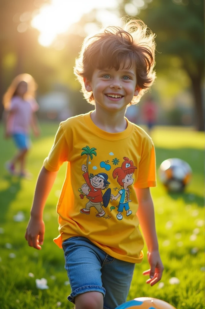 10 year old boy, T-shirt, shorts