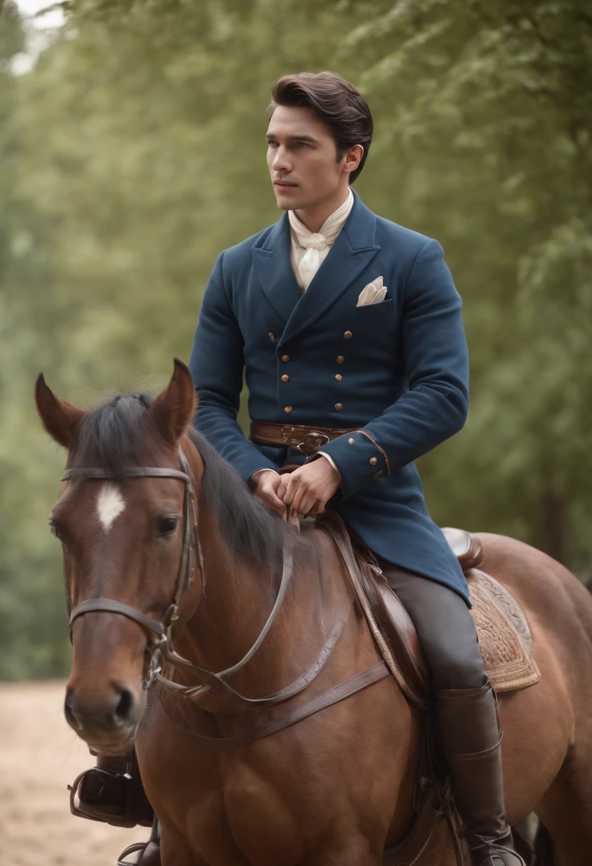 A man on horse,well dressed, ancient times,3d, realistic anime character,