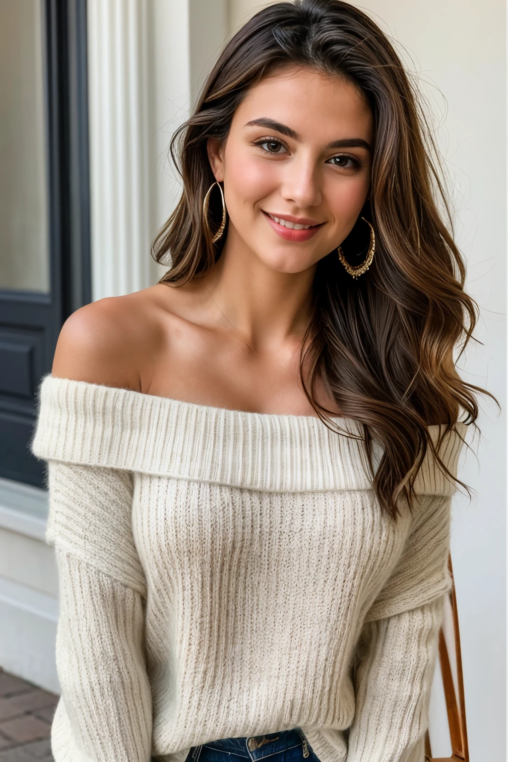 ((best quality)), ((masterpiece)), (detailed), 1girl, off-shoulder sweater,