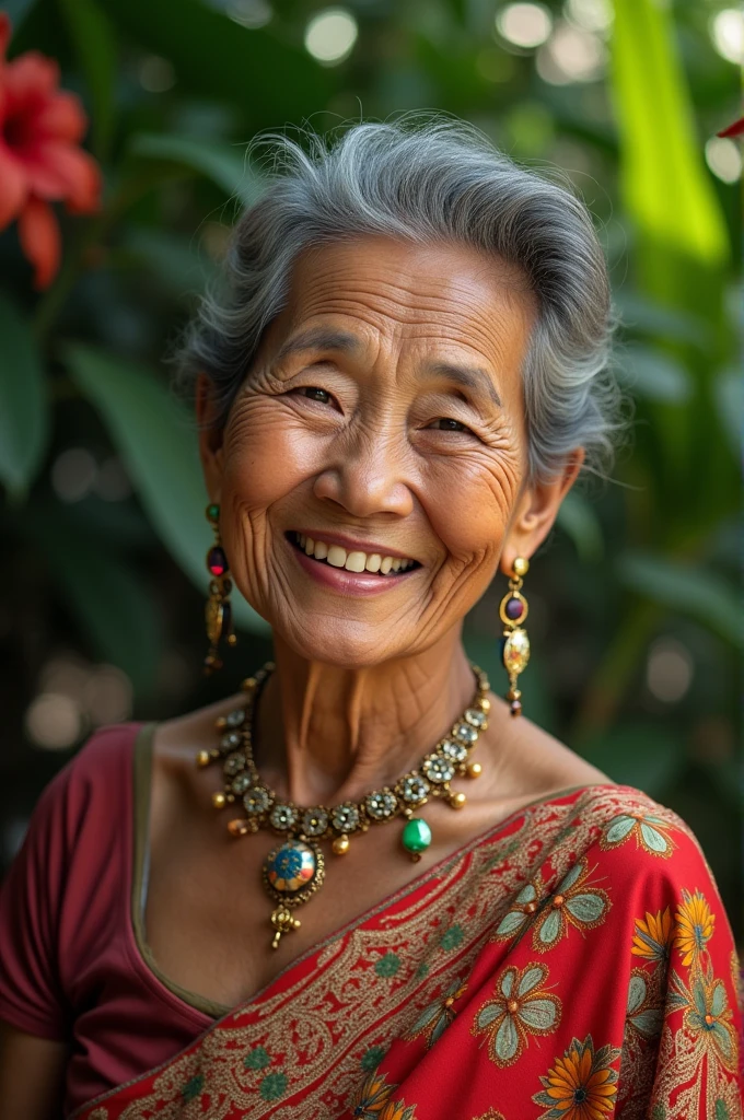 75 years old　mom　milf　thailand, Lady　large earring　Big choker　navel piercing decoration　A bracelet　realisitic　Gorgeous Madame Beautiful Mature Woman　sexly　Smile　Gentle woman navel piercing　４K　High quality　Gorgeous Madame Beautiful Mature Woman　Underarm