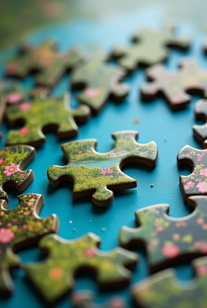 puzzle half not buo, close up to puzzle piece kita 'yong konting buong puzzle,