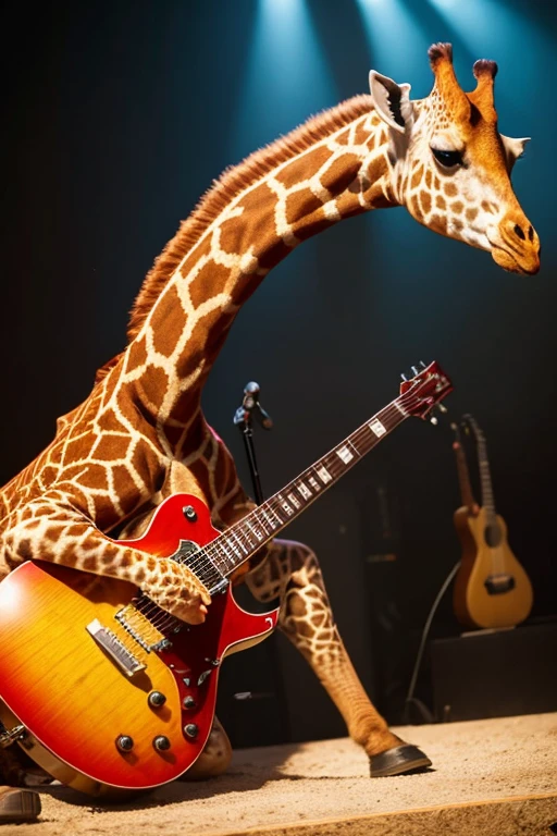 A giraffe with a red guitar is posing for a photo., a picture by Juan O'Gorman, Shutterstock, realism, women I&#39;m playing the guitar, I have an electric guitar, I have an electric guitar, I have an electric guitar, I have an electric guitars, Holding the guitar, エレキplay the guitar, play the guitar, I&#39;m playing the guitar, Lead guitar, I&#39;m playing the guitars, 少女はplay the guitar