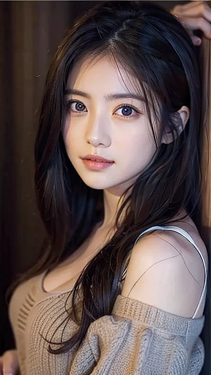 Highest quality)、(Realistic、Realistic)、 one person's、一人in、whole body、(positive:1.3) Perfect hands、look up_in_Audience、 White shirt、 Inside the room、evening、Poolside watching the sunset pool in luxury hotels、painted face、Toned body、The best smile、Long curly hair of light brown color,((Big Breasts, Cleavage:Shiny black patterned bikini:1.3)), (Camel Toe),23 years old、Nogizaka Idol、actress、Burning idol pose,Put your arms behind your back,Raise your arms,(Digression)