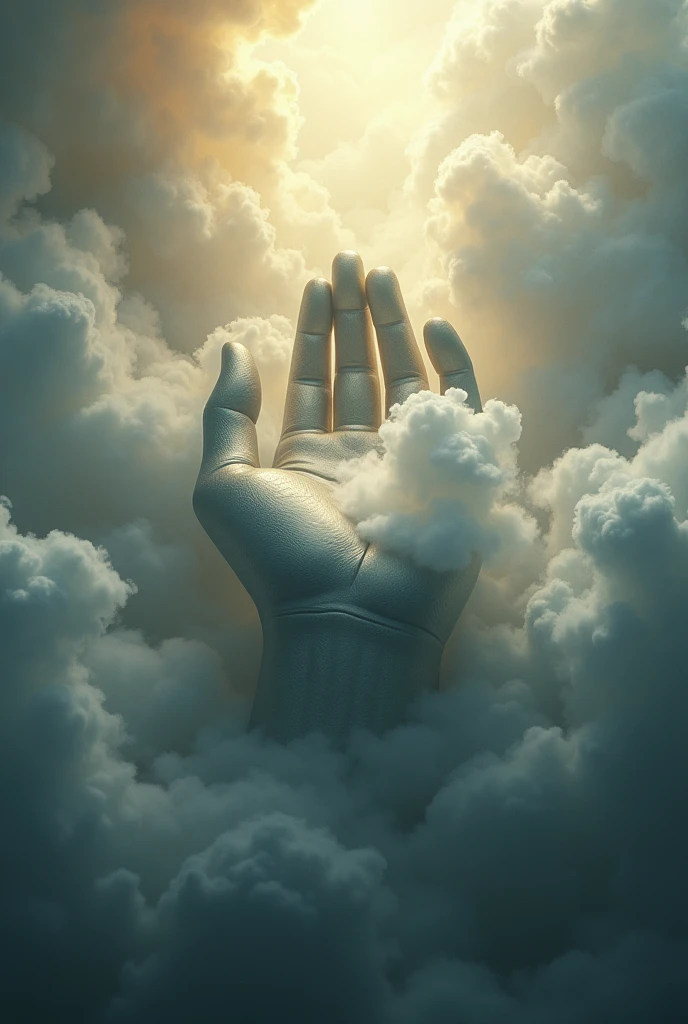 a huge, gigantic hand of Buddha bursting out from the clouds, holding small clouds, dramatic, majestic, divine, cinematic, heavenly, ethereal, intricate details, ornate, 8k, photorealistic, hyper detailed, dramatic lighting, atmospheric, mystical, spiritual, serene, awe-inspiring, cinematic composition, volumetric lighting, glowing, radiant, divine, celestial, ethereal, sublime, transcendent, godlike, omnipotent, powerful, magnificent