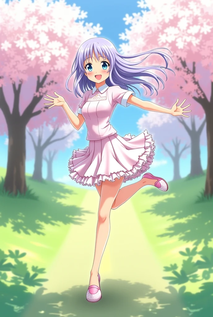 Anime girl showing her legs with flat shoes