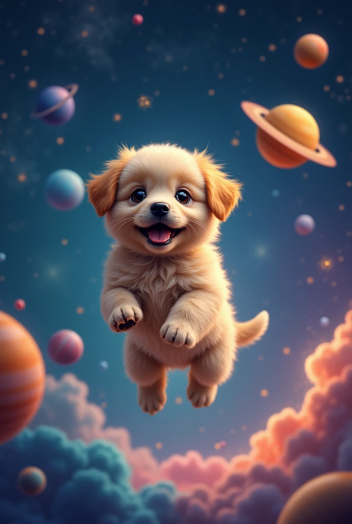 A cute momen with dog in sapce