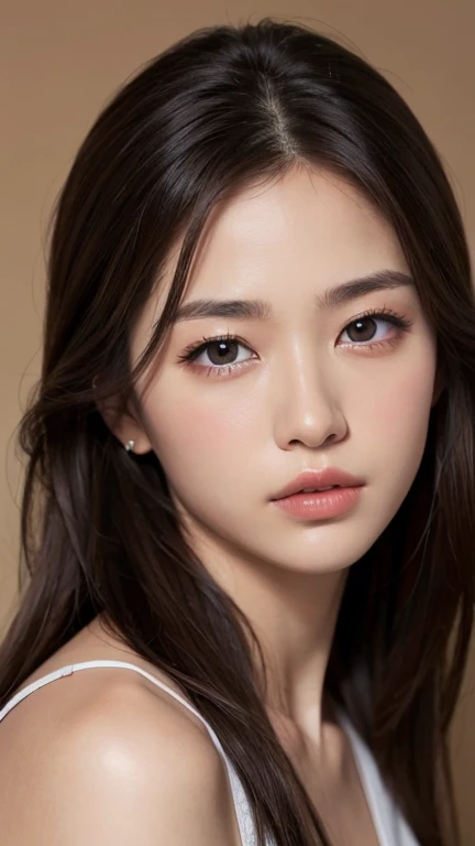 Highest quality)、(Realistic、Realistic)、 one person's、一人in、whole body、(positive:1.3) Perfect hands、look up_in_Audience、 White shirt、 Inside the room、evening、Poolside watching the sunset pool in luxury hotels、painted face、Toned body、最高のsmile、Long curly hair of light brown color,((Big Breasts, Cleavage:Shiny black patterned bikini:1.3)), (Camel Toe),23 years old、Nogizaka Idol、actress、whole body、Burning idol pose,Put your arms behind your back,Raise your arms,smile、