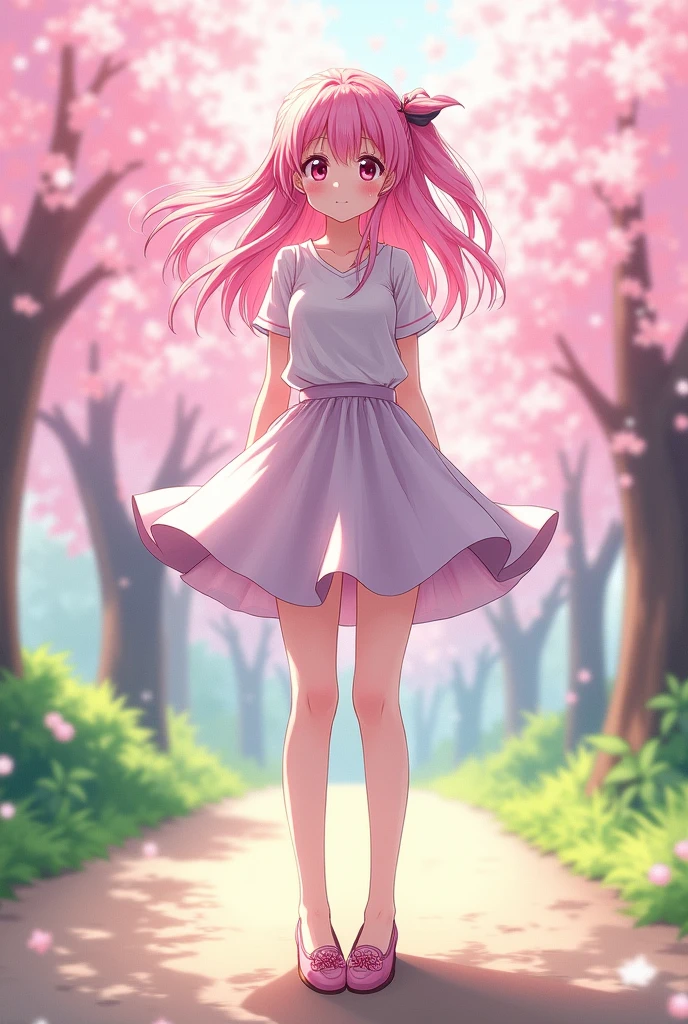 Anime girl showing her legs with flat shoes