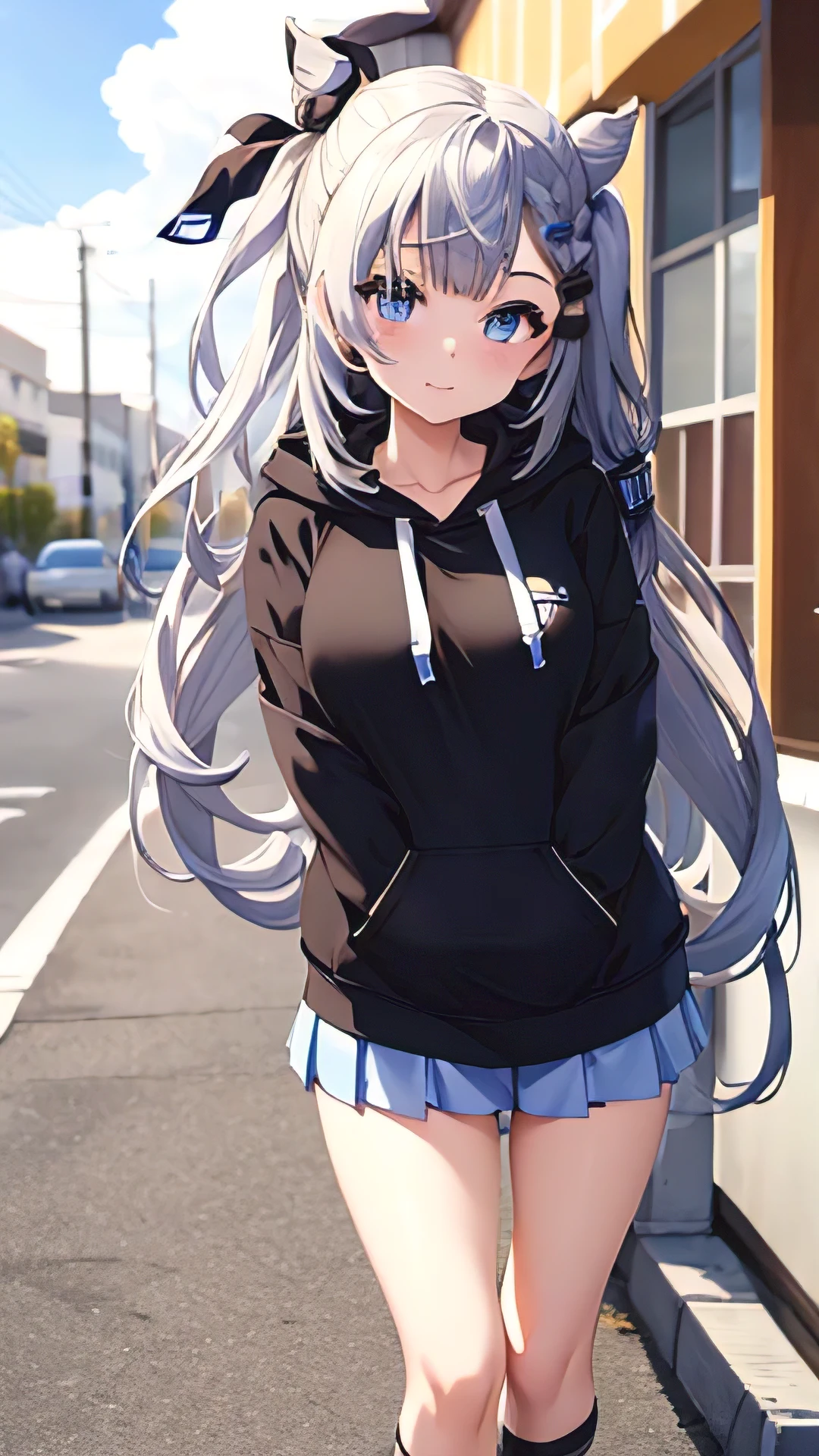 (Vestia zeta, vtuber, virtual youtuber, Alone, wearing a hoodie, walk