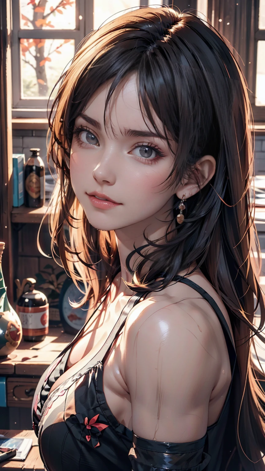 Arabic style image of a woman with long hair and a black top, 3 d anime Realistic, photoRealistic anime girl render, 8K Portrait Rendering, Realistic anime 3 d style, Smooth anime CG art, Realistic young anime girl, Realistic. Chen Yi, photoRealistic anime, beautiful Realistic face, hyper Realistic anime, Stunning Anime Face Portraits, Realistic beautiful face