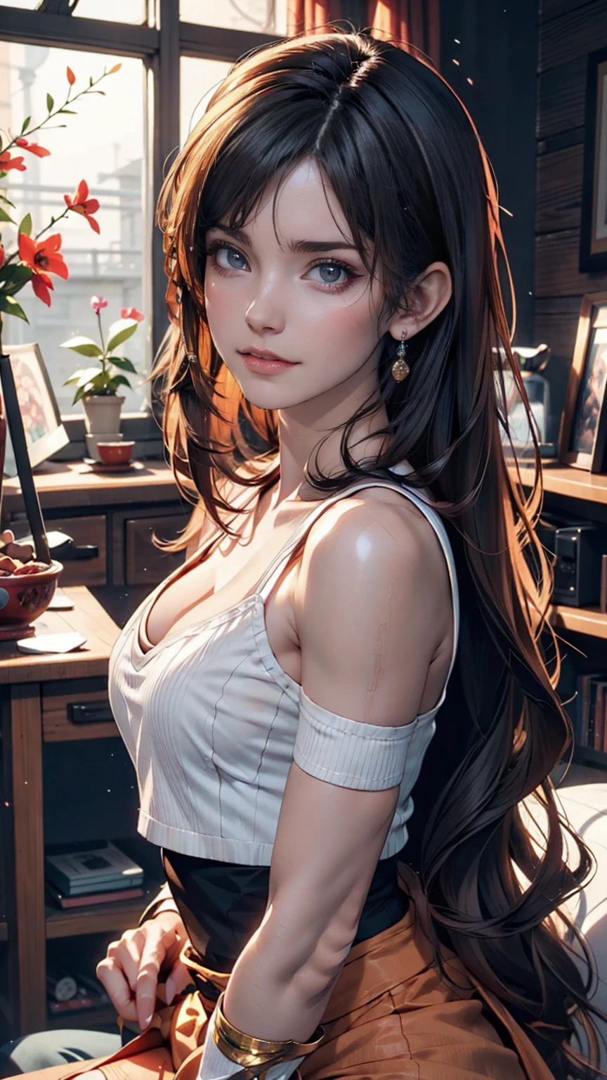 Arabic style image of a woman with long hair and a black top, 3 d anime Realistic, photoRealistic anime girl render, 8K Portrait Rendering, Realistic anime 3 d style, Smooth anime CG art, Realistic young anime girl, Realistic. Chen Yi, photoRealistic anime, beautiful Realistic face, hyper Realistic anime, Stunning Anime Face Portraits, Realistic beautiful face