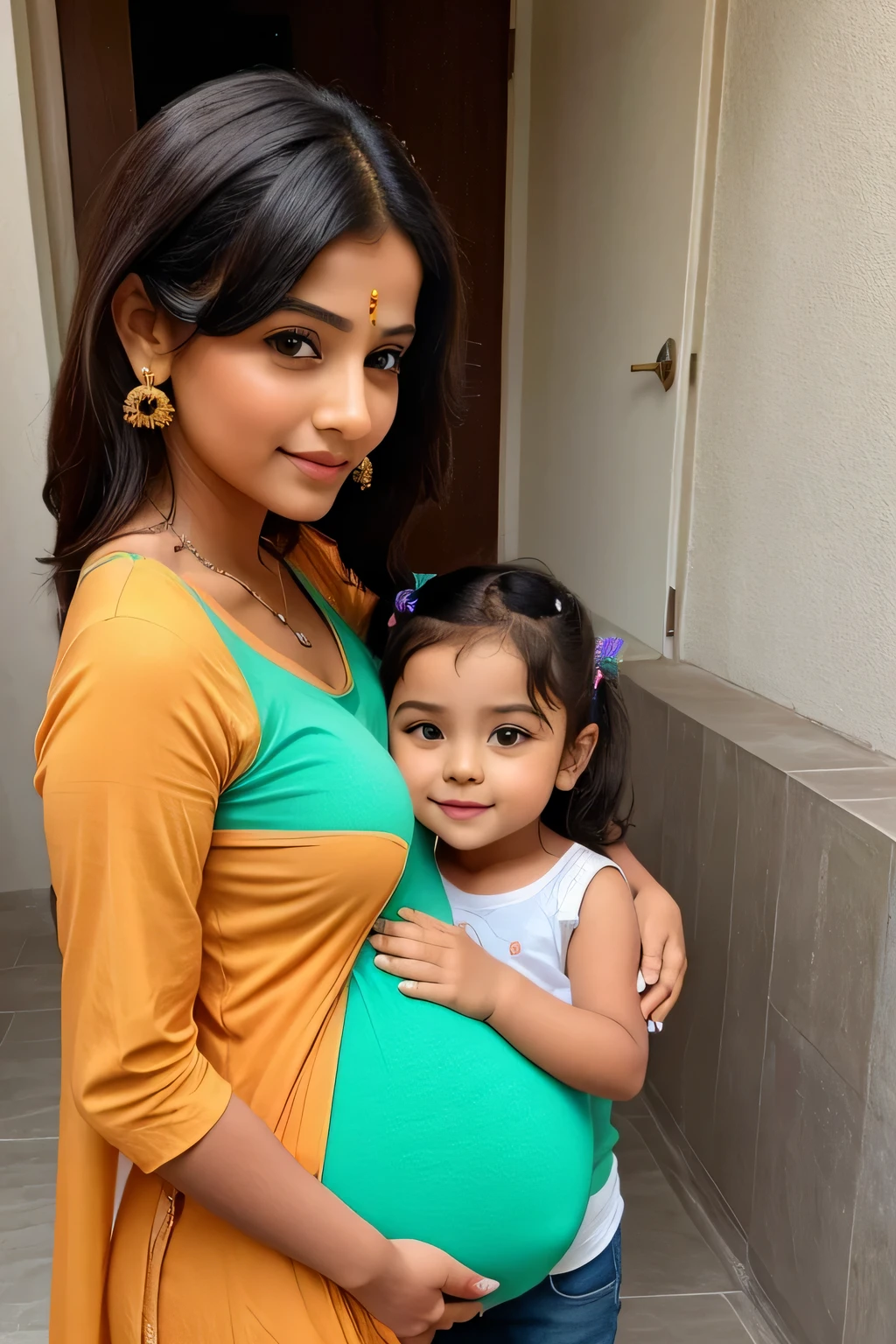 10 years cute beautiful hot play girl with cute cute little baby with pregnant with stylish colour full modern chudidhar with straight full size cute hot pic