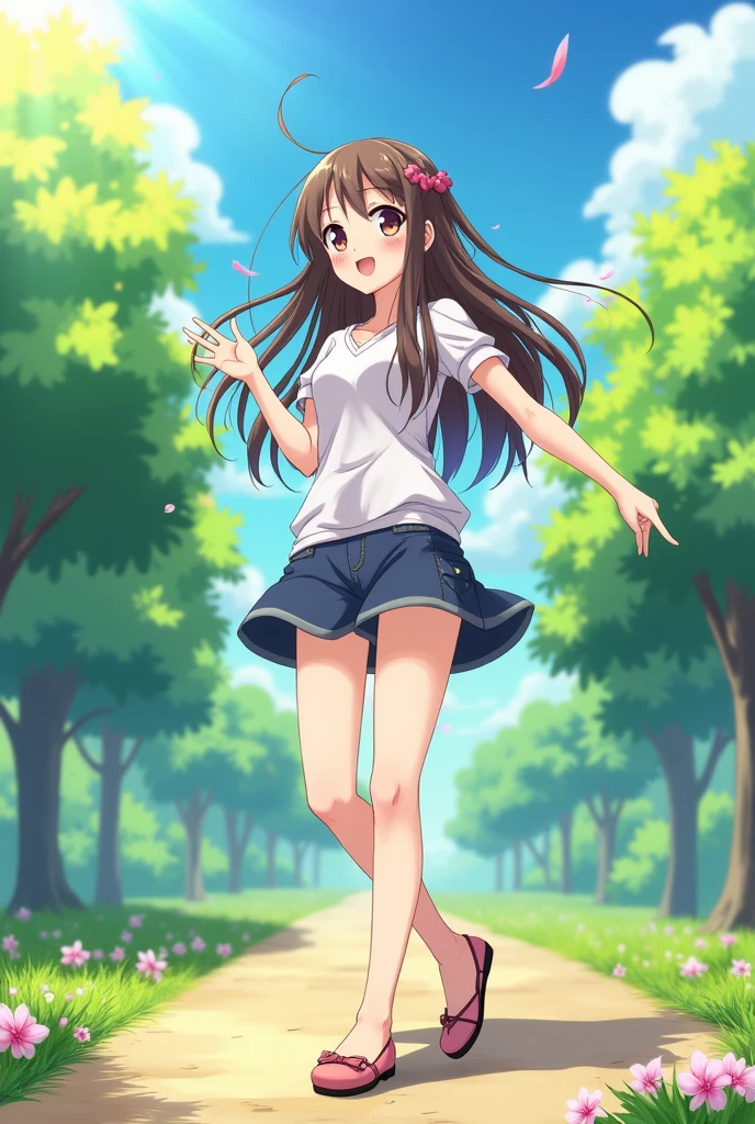 Anime girl showing her legs in flat shoes without panties that show little
