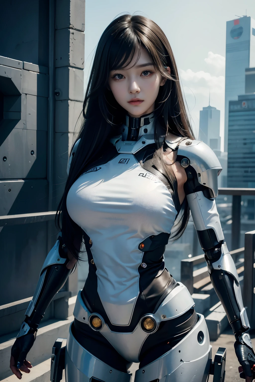 Textured skin, Super Detail, high details, High quality, Best Quality, hight resolution, 1080p, hard disk, Beautiful,(cyborgs),beautiful cyborg woman,Mecha Cyborg Girl,Battle Mode,Girl with a Mecha Body,Able to launch missiles from the chest,You can shoot a machine gun from both hands
