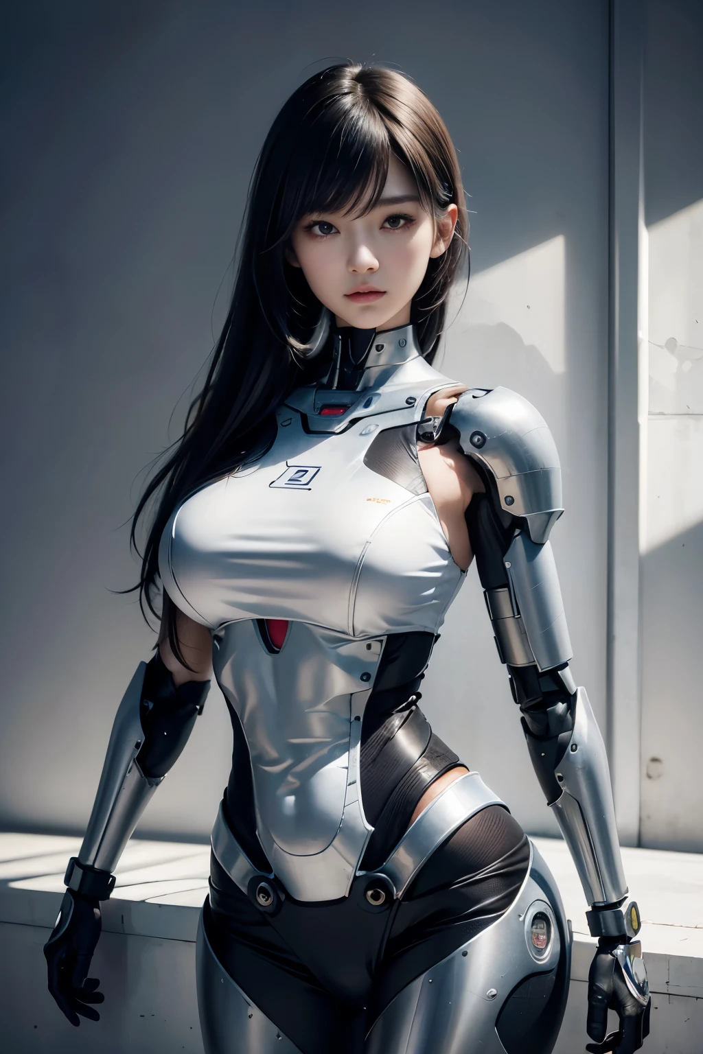 Textured skin, Super Detail, high details, High quality, Best Quality, hight resolution, 1080p, hard disk, Beautiful,(cyborgs),beautiful cyborg woman,Mecha Cyborg Girl,Battle Mode,Girl with a Mecha Body,Able to launch missiles from the chest,You can shoot a machine gun from both hands
